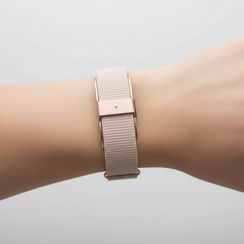 Detailansicht der FitBuddy Smartwatch im Einsatz. Aktivitätstracker misst Schritte, Kalorien & Distanz für Sportler.