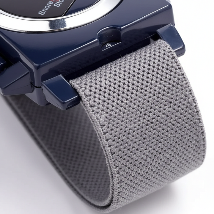 Detailaufnahme des intelligenten Schnarchstopper Armbands SnoreStop, innovative Technologie gegen Schnarchen.