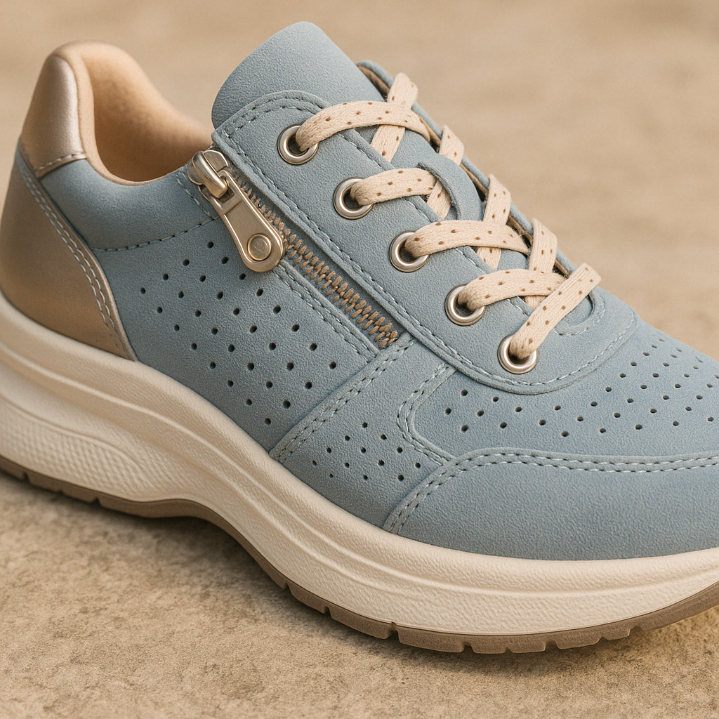 Nahaufnahme der Orthopädischen Damen Wanderschuhe. Komfortschuhe mit praktischem Reißverschluss.