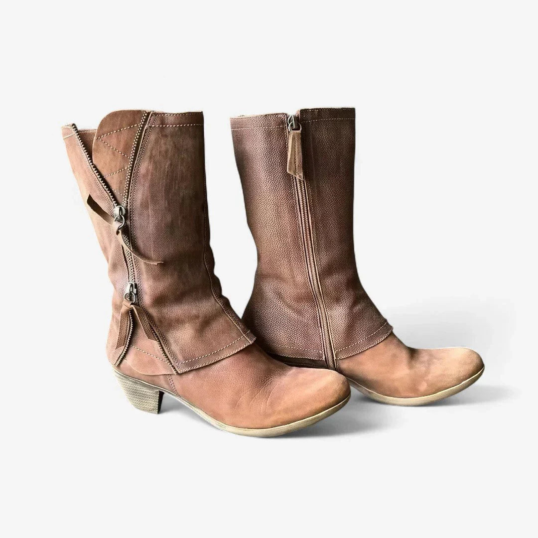 Khaki Damen Stiefel mit Reißverschluss, rutschfester Sohle und bequemem Design für Herbst & Winter.