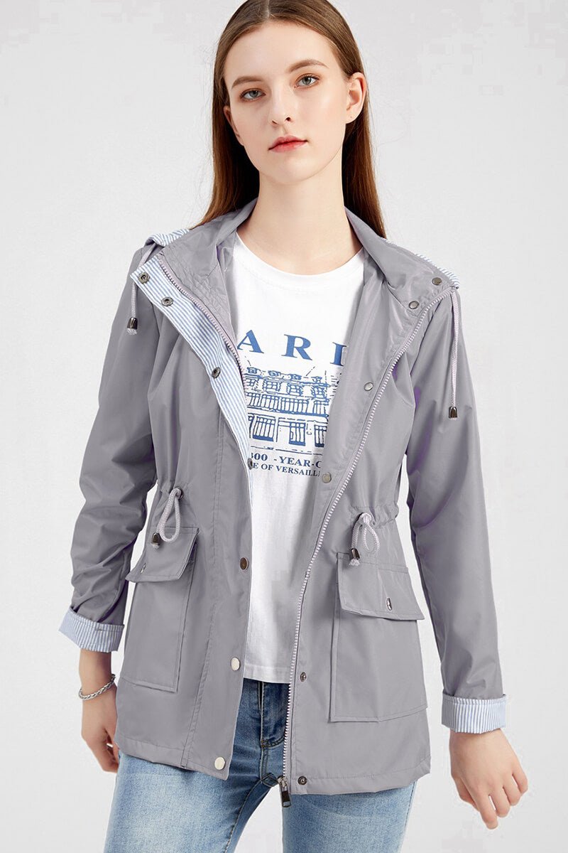 Damen Regenjacke mit Kapuze & Kordelzug, idealer Wetterschutz für Frühling & Herbst.