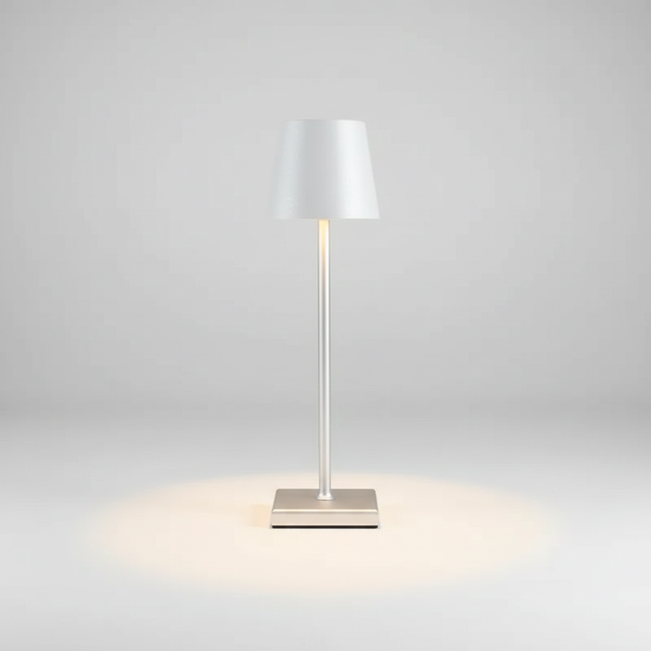 Robuste Aluminiumlampe, kabellos & dimmbar. Perfekt als LED-Tischlampe für Garten oder Wohnzimmer.
