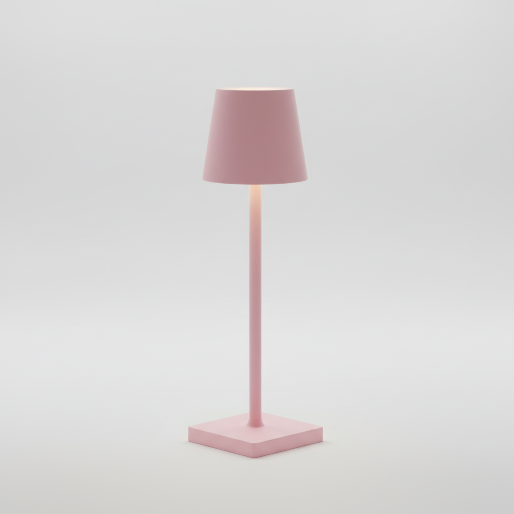 Minimalistische skandinavische LED-Tischlampe aus Aluminium, kabellos, dimmbar, warmweißes Licht.