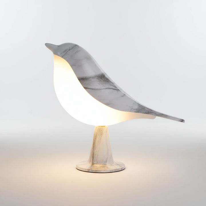 Moderne LED Tischlampe FeatherLuxe im Vogellicht-Design, kabelloses Stimmungslicht für stilvolle Dekoration und Ambiente.
