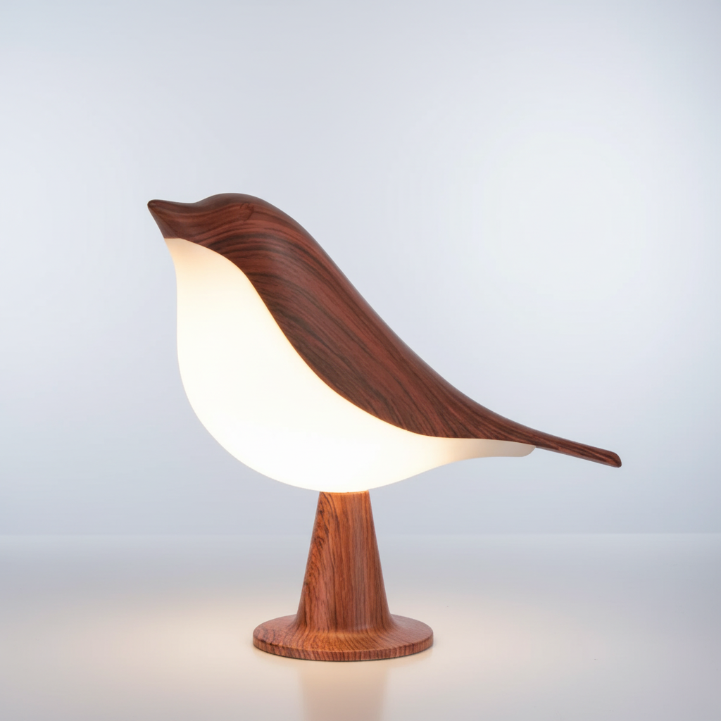 Einzigartige kabellose Vogellampe FeatherLuxe, LED Tischleuchte als stimmungsvolles Ambiente- und Dekorationslicht.