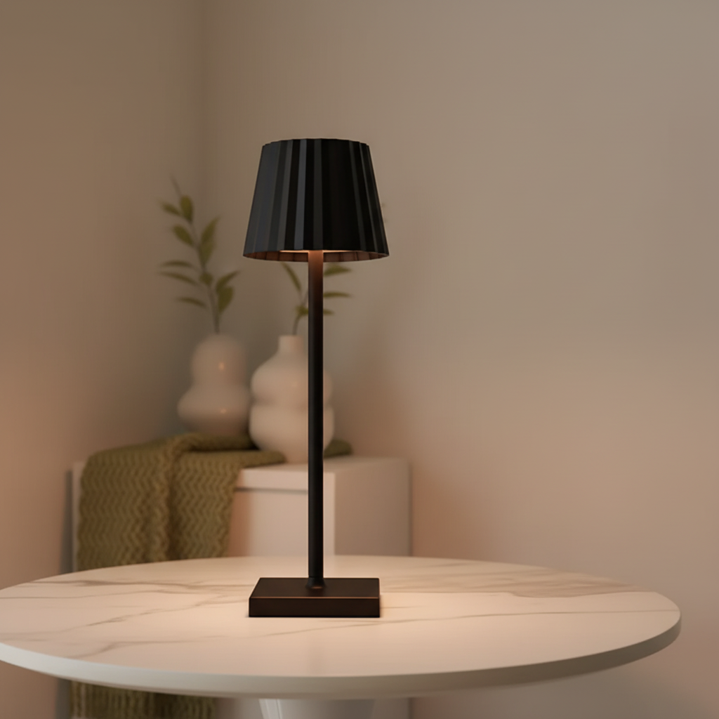 Kabellose LED Tischlampe LumaScandi für stilvolles Ambiente. Perfekt für Innen- und Außenbereiche, tragbar.