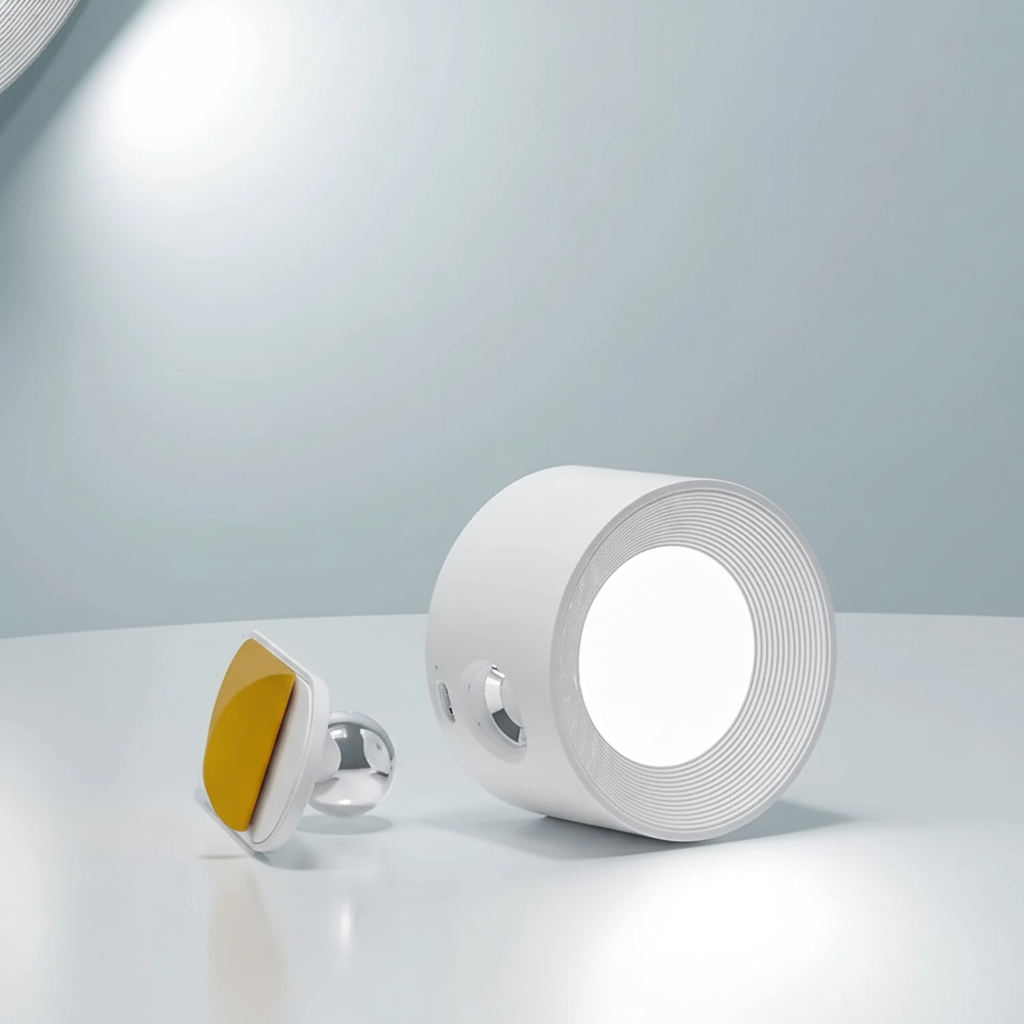 Moderne FlexiHalo LED-Wandleuchte, kabellos & magnetisch, ideal als Akzentbeleuchtung im Wohnzimmer.
