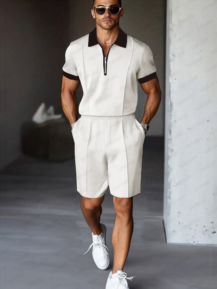 Sportliches Herren Outfit mit Karomuster, ideal als bequemer Zweiteiler für unterwegs.