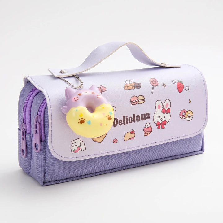 Modernes Schüler Federmäppchen mit Doppelreißverschluss im Kawaii Design, perfekter Stifte-Organizer für Kinder.