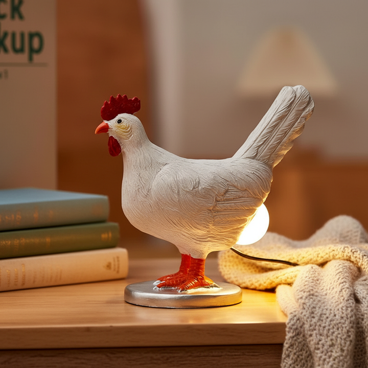 Charmante Keramik Hühnerfigur LED-Leuchte CluckLite, stimmungsvolle Tischlampe als Wohnaccessoire oder Osterdeko.