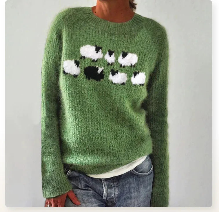 Herbstlicher Damenpullover aus Strick im Retro-Design, perfekt für kalte Tage und Freizeit.