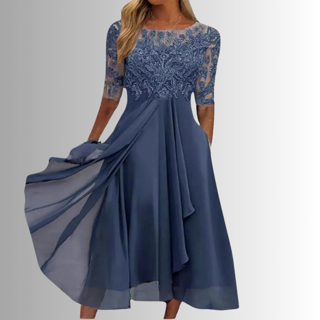 Elegantes Damen Abendkleid Midi-Länge für Hochzeiten & besondere Anlässe, perfekt für den Sommer.