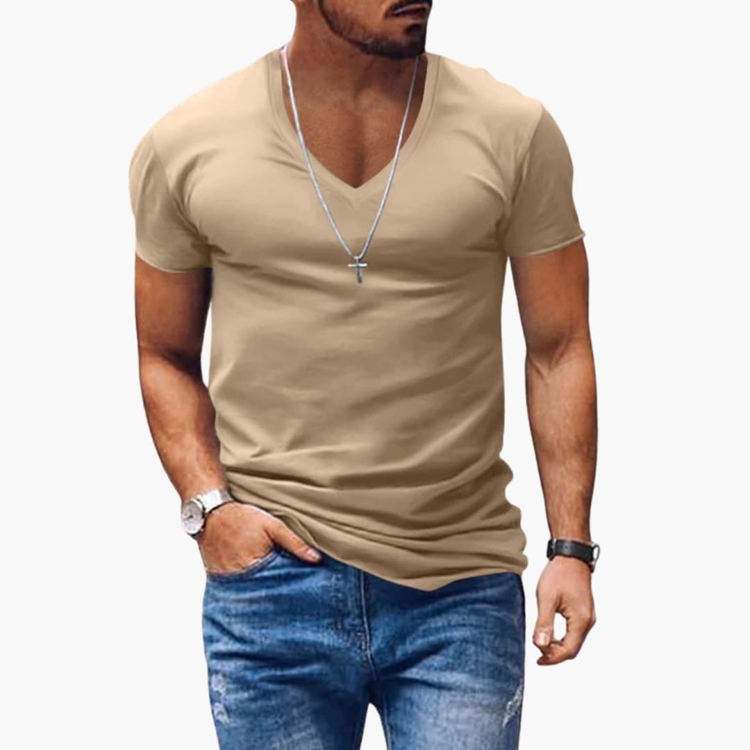 Modisches Herren Basic T-Shirt, V-Ausschnitt, reguläre Passform, einfarbig, stylisch.