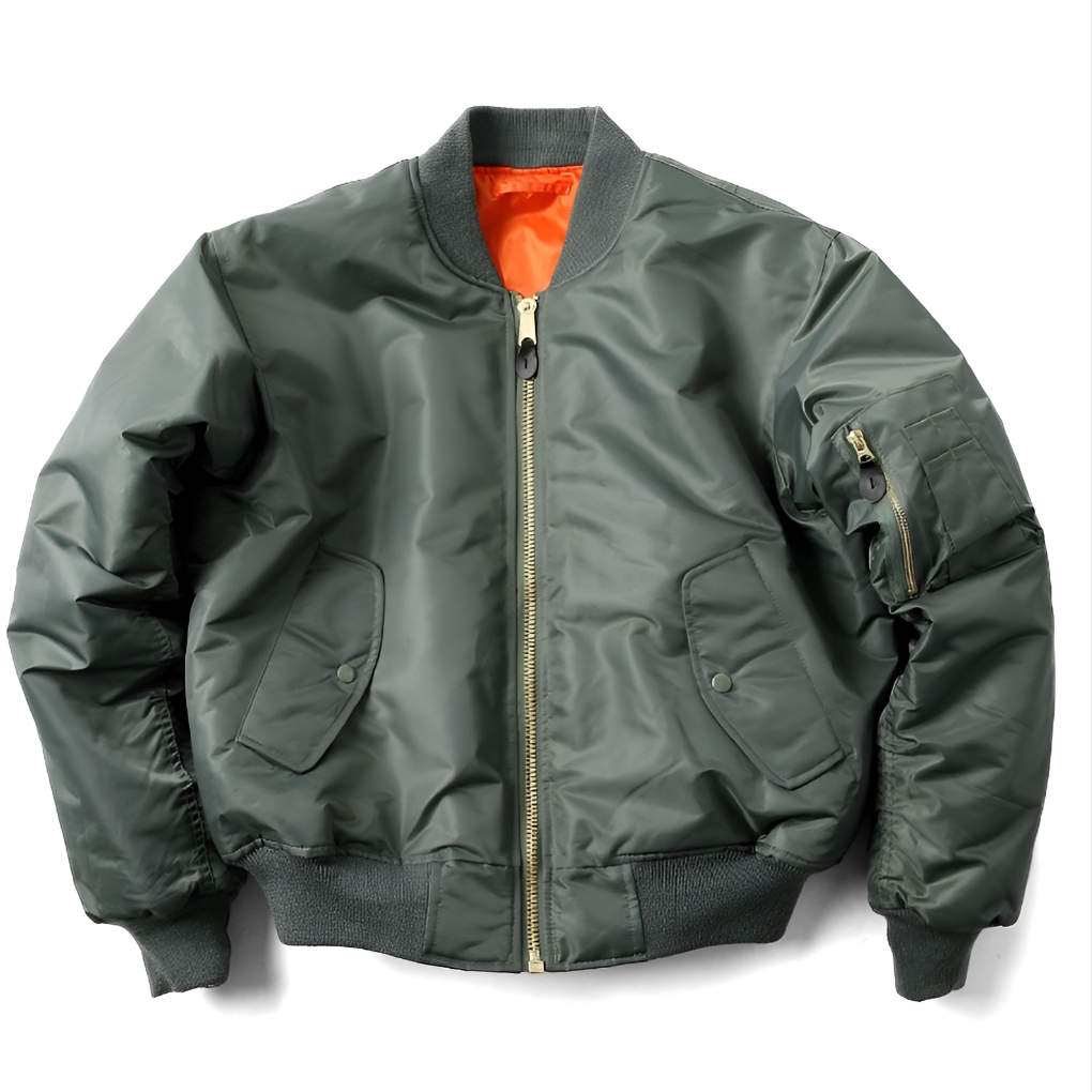 Nahaufnahme der hochwertigen, klassischen Unisex Bomberjacke Nicole mit Rippbündchen & Reißverschluss.