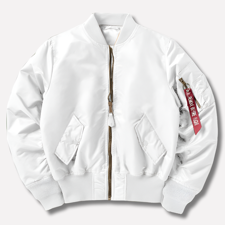 Seitliche Ansicht der stilvollen, klassischen Unisex Bomberjacke Nicole, perfekt für Herren- & Damenmode.
