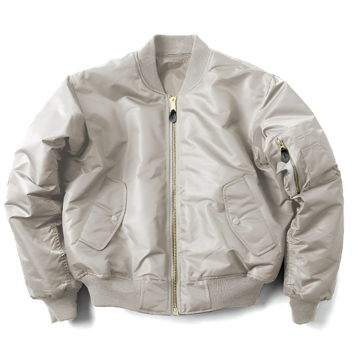 Offene klassische Unisex Bomberjacke Nicole, zeigt Innenfutter, ideal für Freizeit & Streetwear Look.