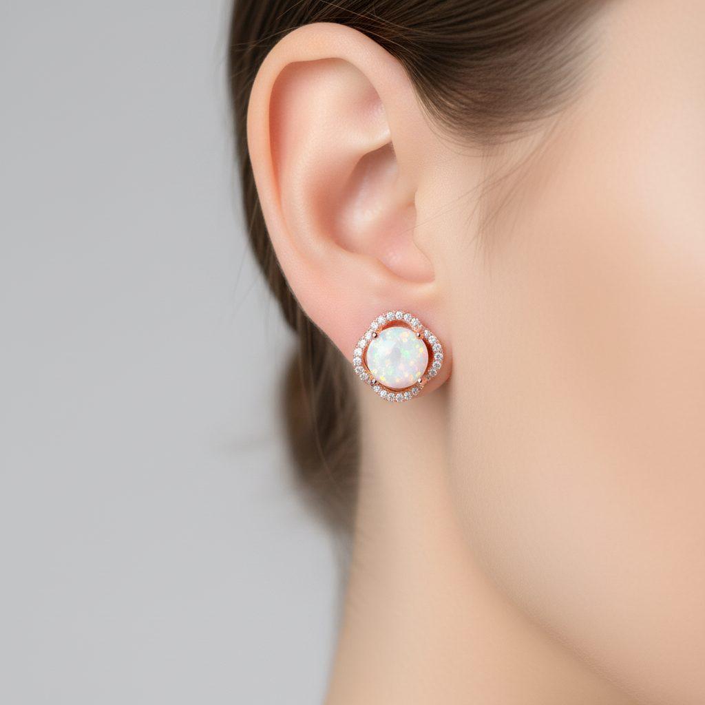 Hochwertige Kleeblatt-Ohrringe mit Opal und Zirkonia, stilvolle Glücksbringer-Ohrringe.