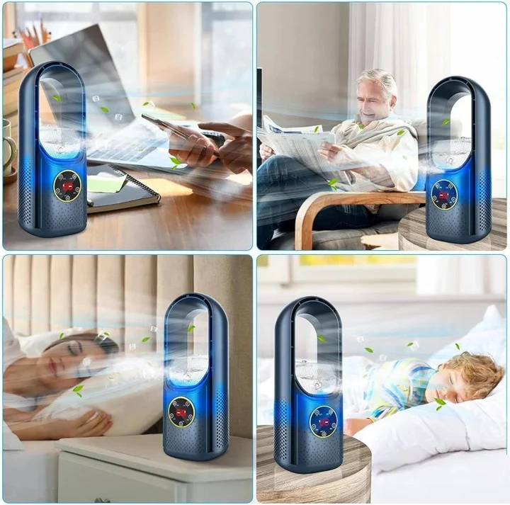 Moderner klingenloser Luftkühler als Ventilator für stilvolles Zuhause & Büro. Leise Elektronik.