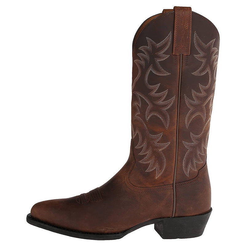 Elegante, kniehohe Langschaft-Damenstiefel Ingeborg im Western-Stil, mit robustem Blockabsatz und spitzer Zehe.
