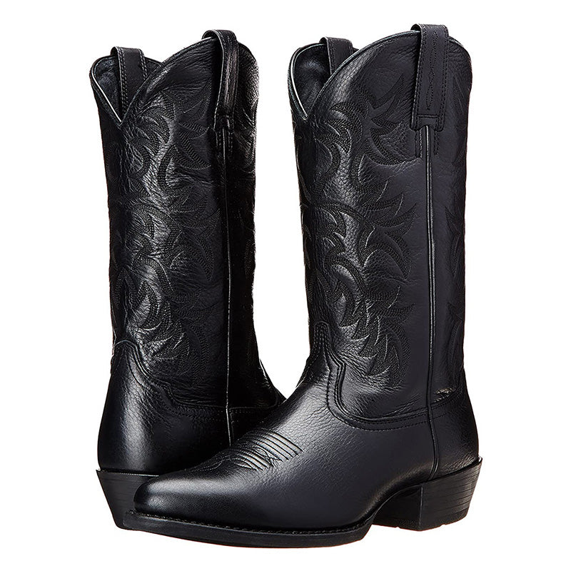 Damen Ingeborg kniehohe Western-Stiefel mit spitzer Zehe, Blockabsatz und markanten Ziernähten.
