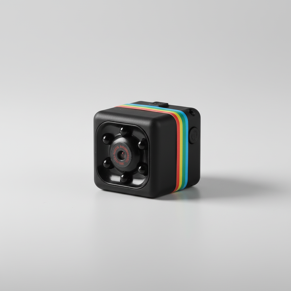 Blaue Mini Überwachungskamera mit Full HD, Nachtsicht und Bewegungserkennung für zuverlässige Heimsicherheit.
