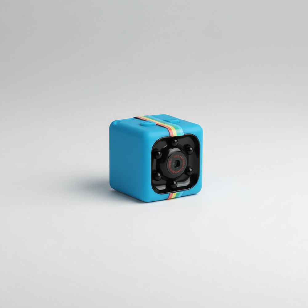 Kompakte NightMini Mini Kamera in Blau, ideal als diskrete Full HD Sicherheitskamera mit Bewegungserkennung.