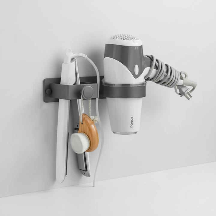 Robuster Wand-Organizer für Haartrockner und Glätteisen; schafft Ordnung in jedem Badezimmer.