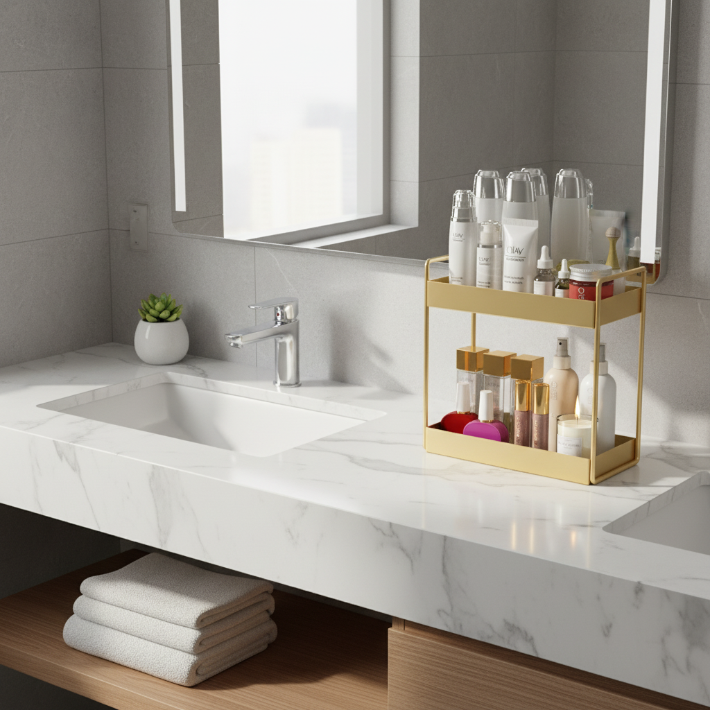Kompaktes, elegantes GlamBoard Organizer Tablett in Gold für stilvolle Ordnung auf Kommoden oder Nachttischen.