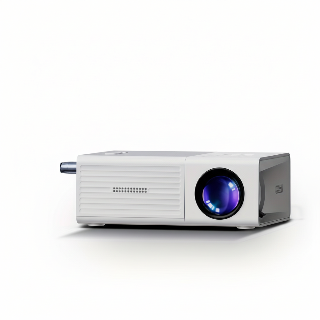 Schlanker, kompakter ProjectoLite Projektor, perfekt für mobiles Heimkino. Einfache Einrichtung.