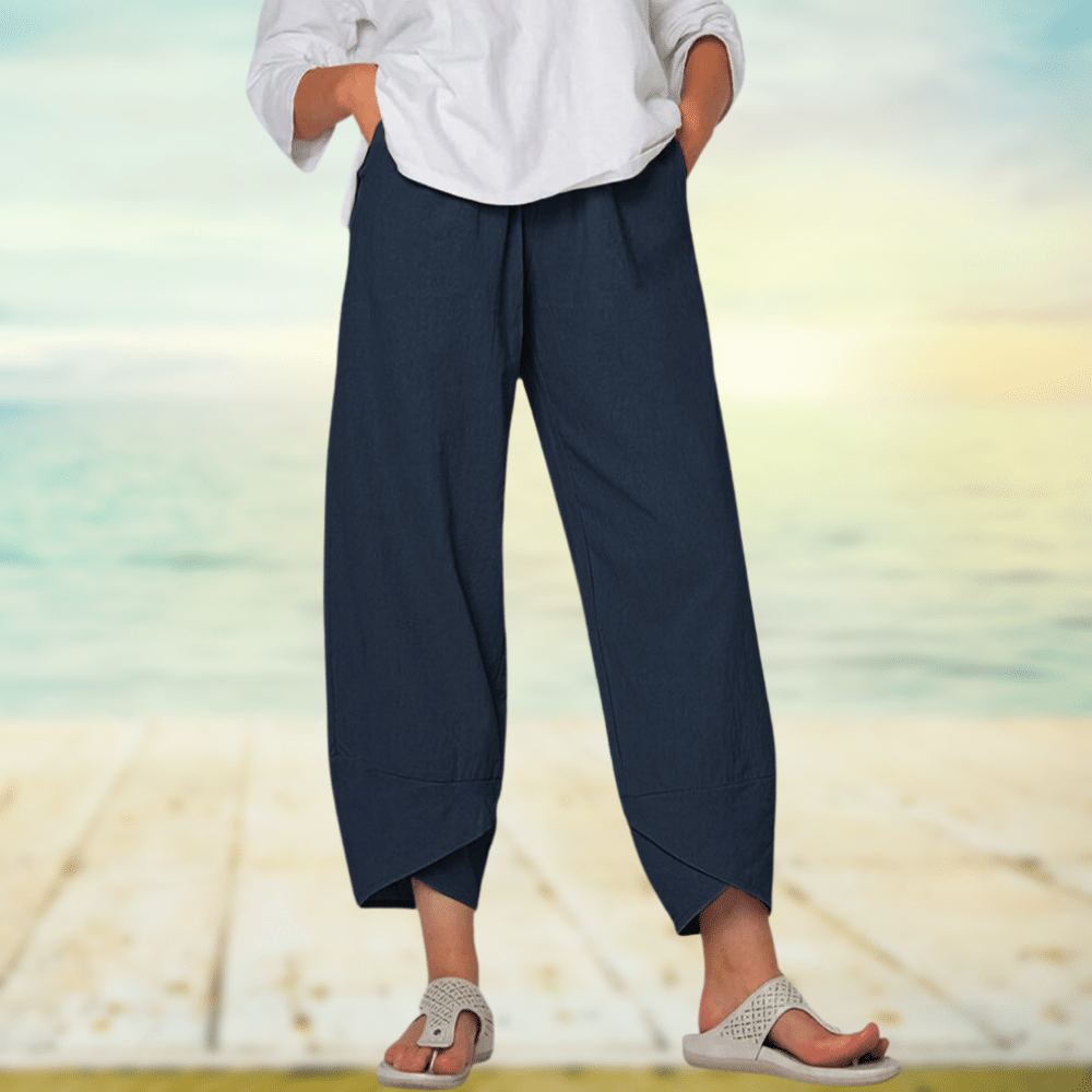 Komfortable leichte Damen Sommerhose mit elastischem Bund; ideal für entspannte Tage oder den Urlaub.