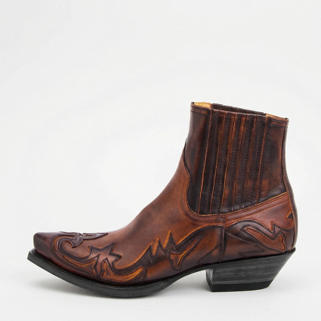 Hochwertige Unisex Cowboystiefeletten mit spitzer Zehe & markantem Blockabsatz. Elegante Western Ankle Boots.