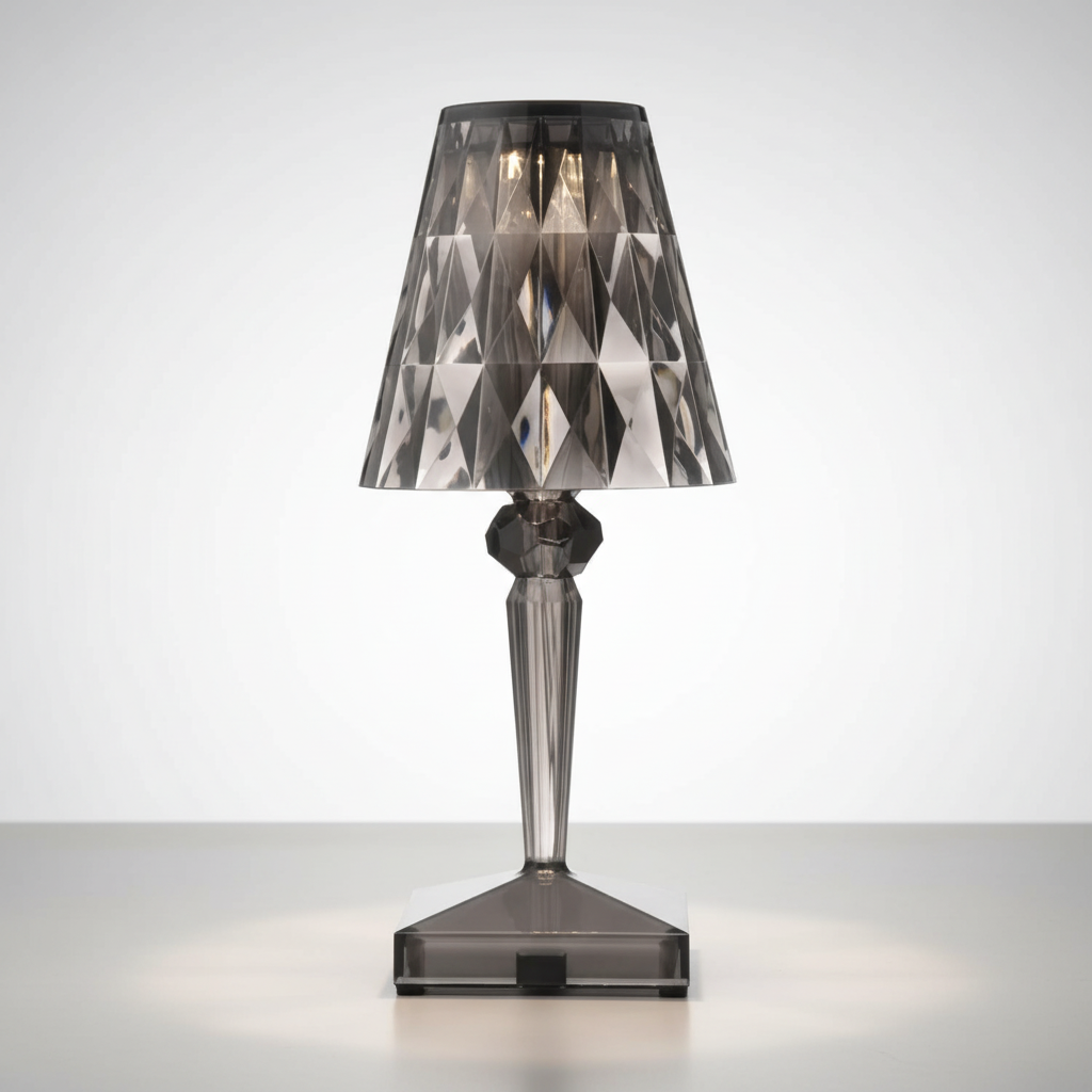 Elegante Tischleuchte Prismara, Kristalloptik für gehobenes Wohnzimmer- oder Schlafzimmerambiente.