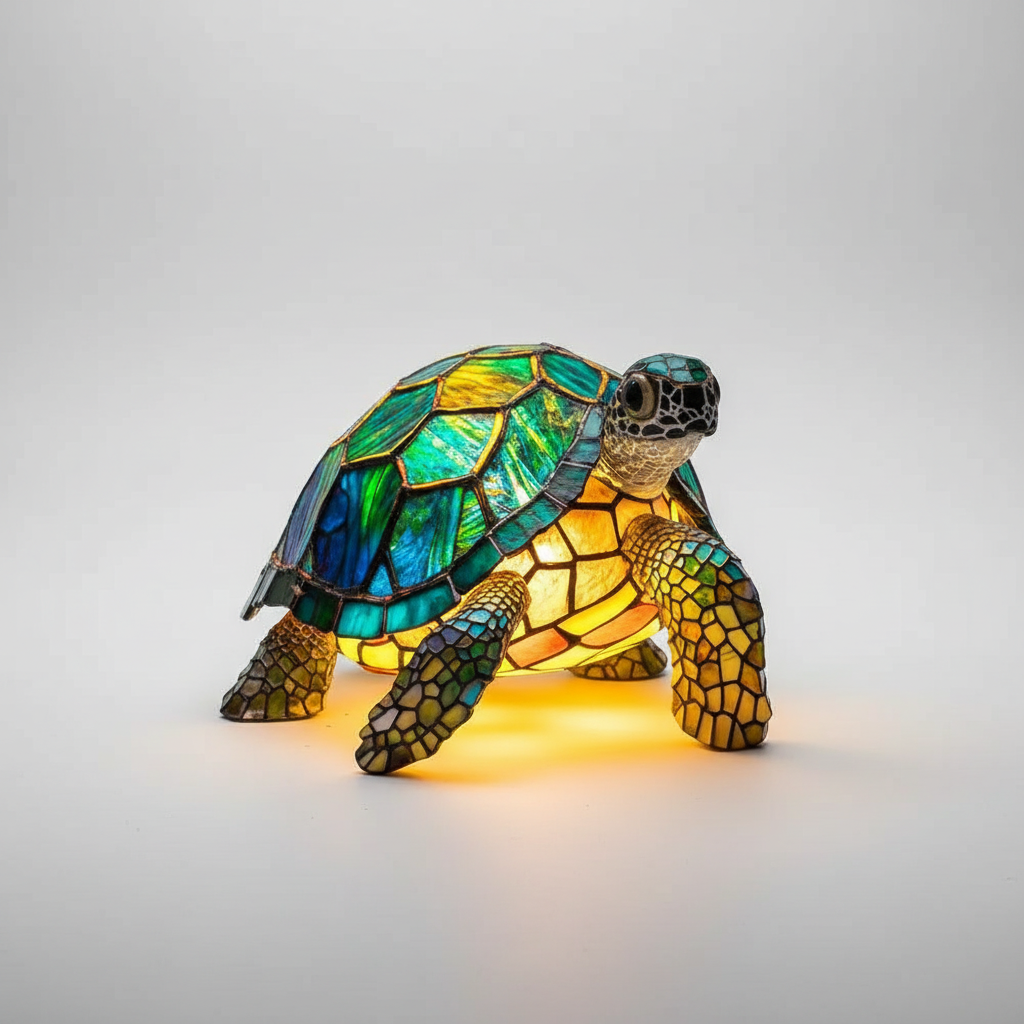 Lebendige AnimalGlow Buntglaslampe, farbenfrohes Tiermotiv bringt Freude und Licht.
