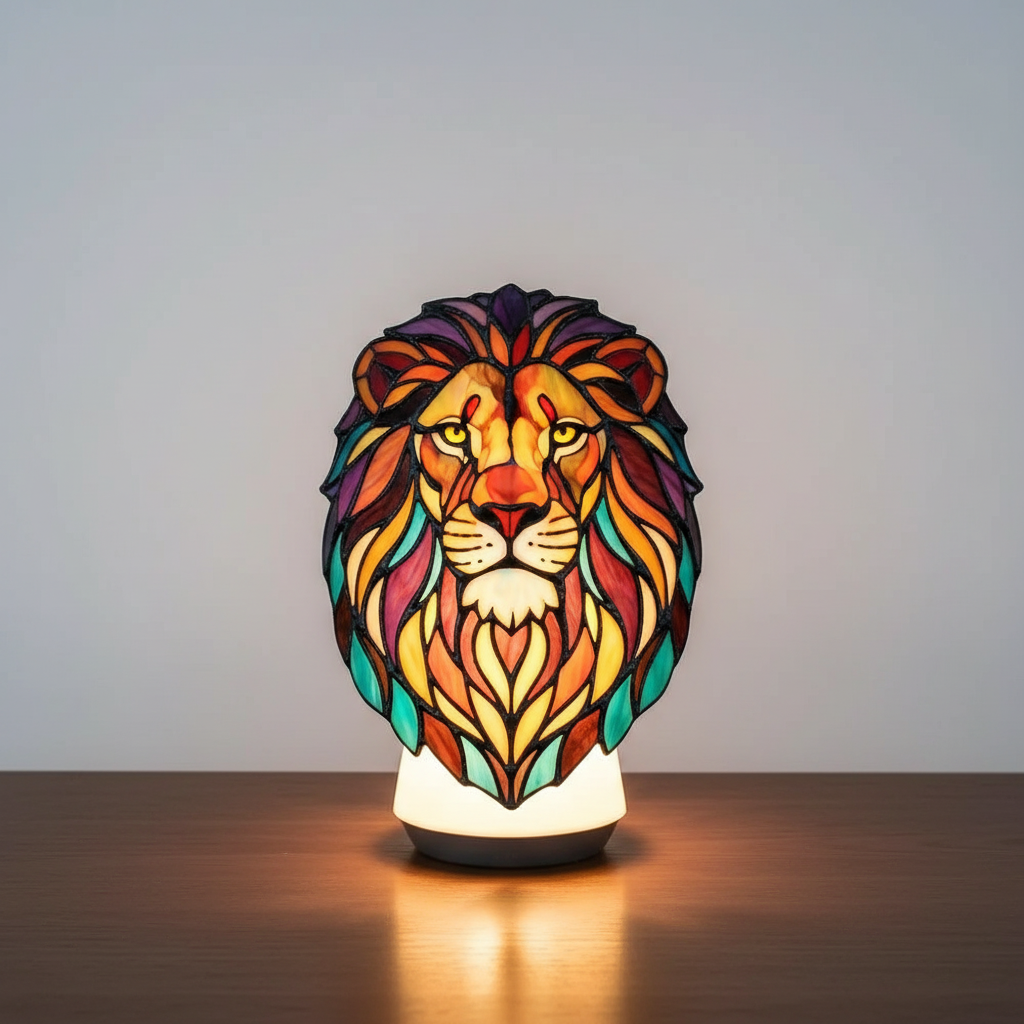 Edle AnimalGlow Tischlampe, Buntglas-Tiermotiv in elegantem und modernem Design.