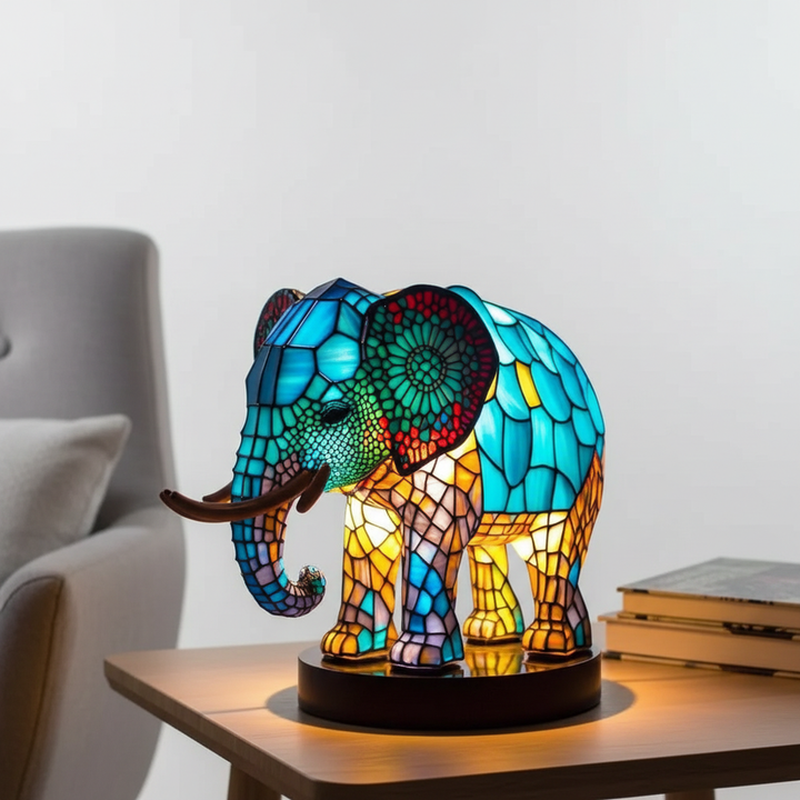 Besondere AnimalGlow Dekoleuchte: Buntglas-Tiermotiv als kunstvolles Highlight.