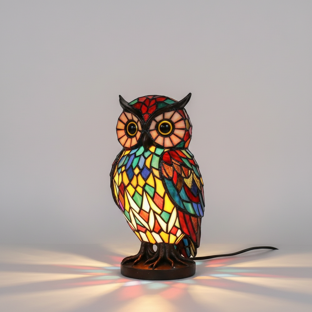 Märchenhafte AnimalGlow Lampe, Buntglas-Tiermotiv zaubert stimmungsvolle Lichtspiele.
