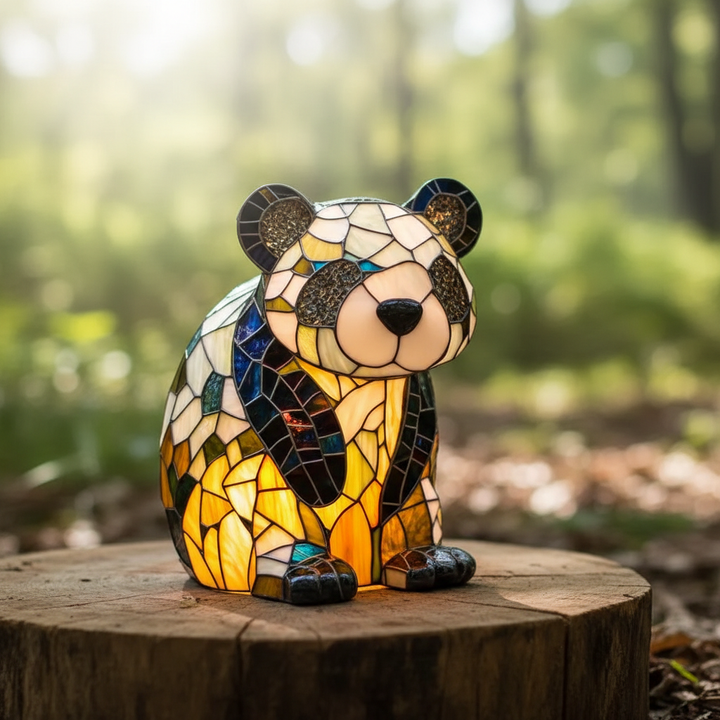 Faszinierende AnimalGlow Tischlampe mit Buntglas-Tiermotiv als Dekoleuchte.