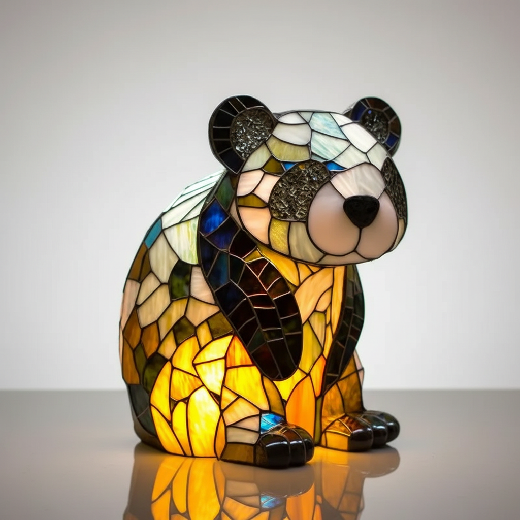 Kunstvolle AnimalGlow Buntglaslampe als stimmungsvolle Dekoration im Wohnzimmer.