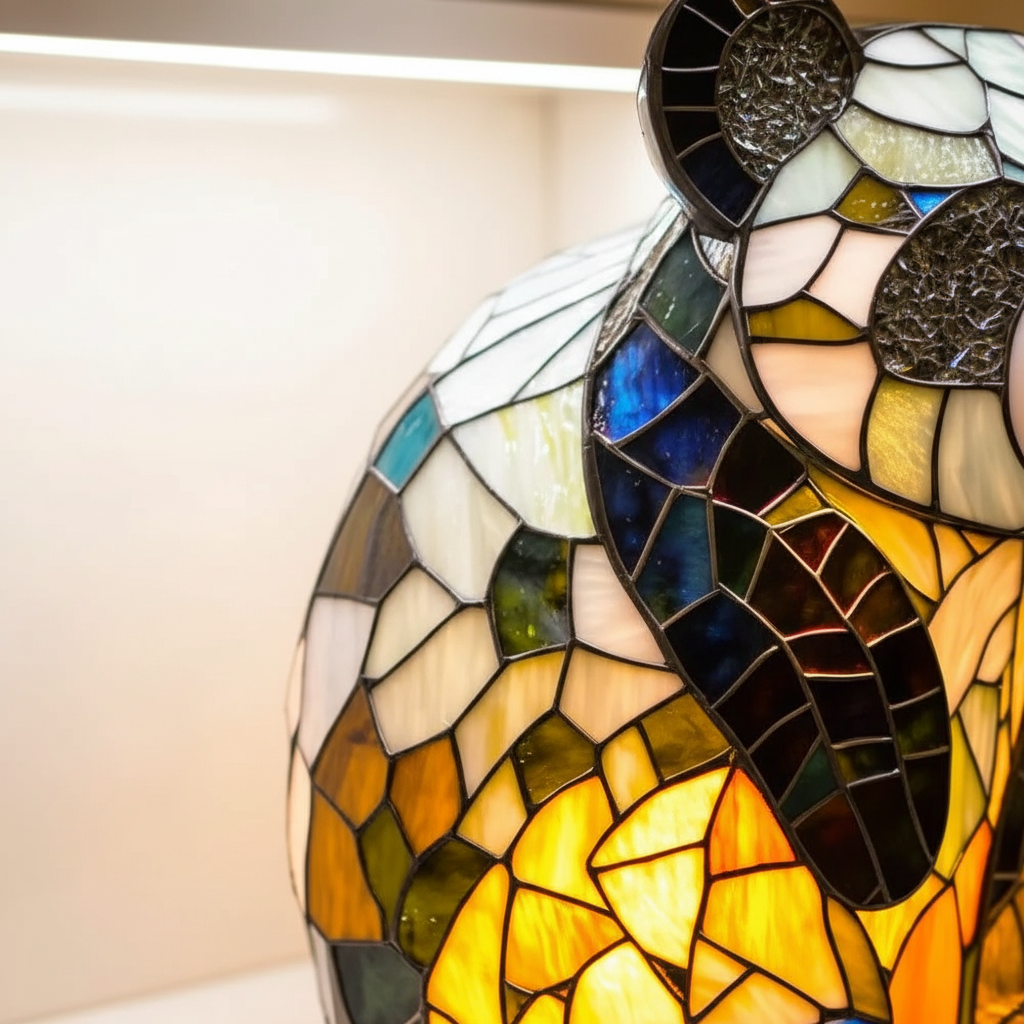 Einzigartige AnimalGlow Tischlampe mit Tiermotiv-Buntglas, ideal für Tierliebhaber.