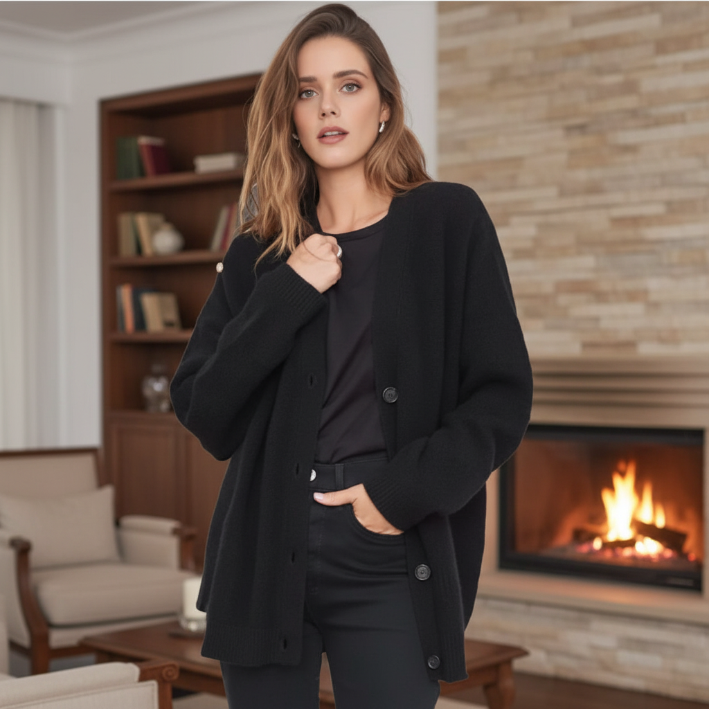 Damen V-Ausschnitt Strickpullover, kuschelweich & warm. Lockerer Schnitt für stilvolle Herbst- & Wintermode.