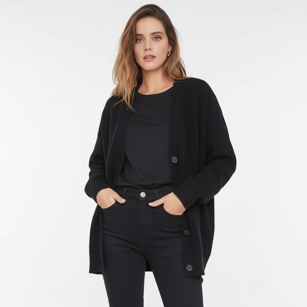 Nahaufnahme: Weicher Damen V-Ausschnitt Pullover, gemütlicher Strickstoff, ideal für kühle Herbsttage & Winterabende.