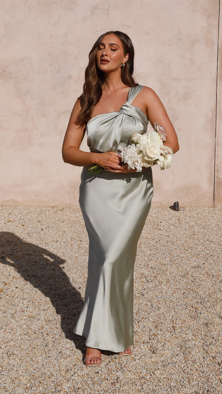 Modernes graues One-Shoulder Abendkleid für besondere Anlässe und Gala-Events.