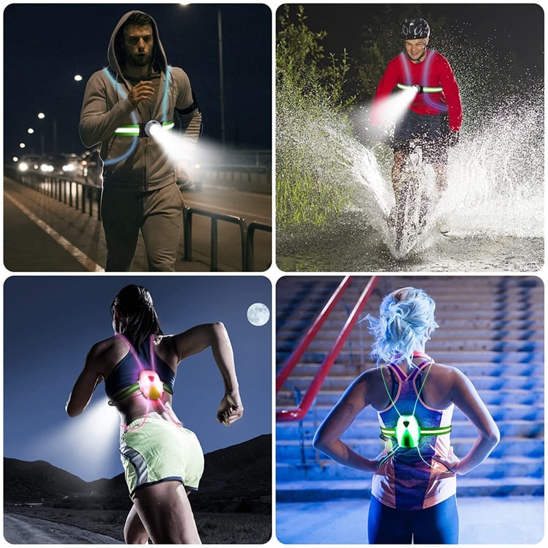Verstellbare LED-Warnweste für Jogger und Spaziergänger, optimaler Schutz bei schlechten Lichtverhältnissen.
