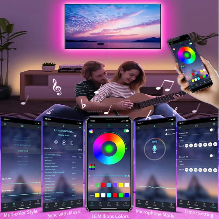 Vielseitiger RGB LED-Streifen als dekoratives Licht für TV, Schränke oder Regale; USB-betrieben, farbwechselnd.