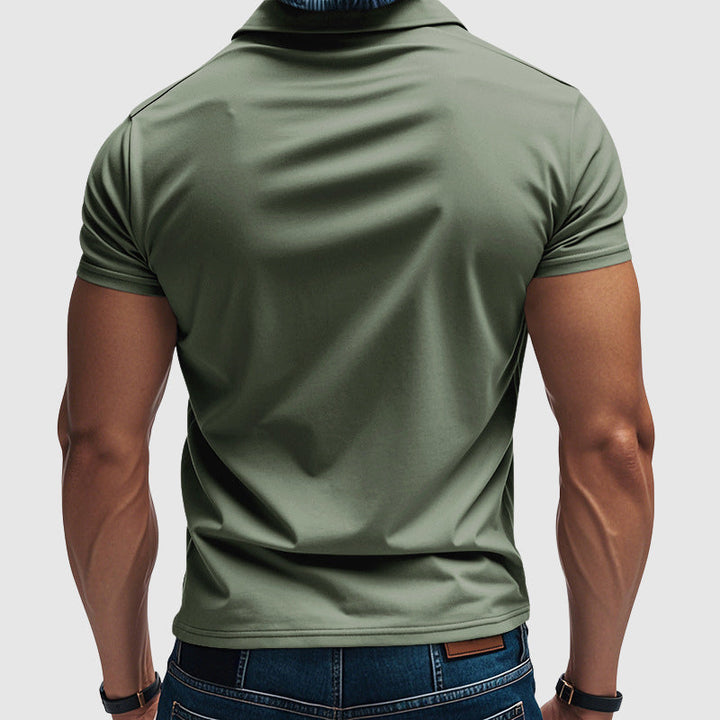 Ansicht eines vielseitigen Herren-Poloshirts, kurzarm. Atmungsaktiv & formstabil für Sport & Alltag.