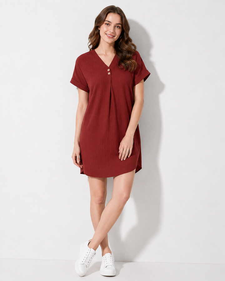 Schickes Damen Minikleid mit V-Ausschnitt, ein vielseitiges Frühlingskleid für elegante und entspannte Looks.