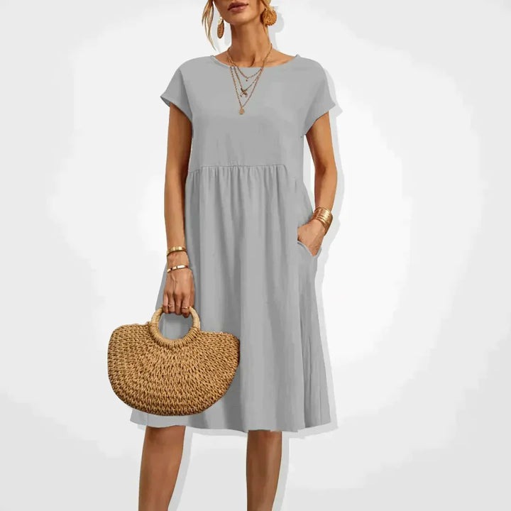 Elegantes Elodie Leinenkleid knielang, lässig & luftig. Ein bequemes Damen Sommerkleid für die Freizeit.