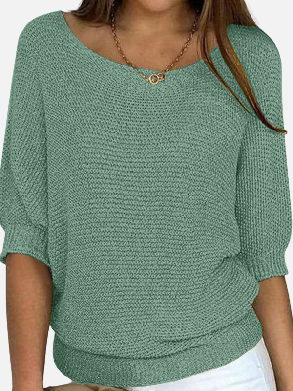 Leichte Sommer Strickbluse für Damen, bequem und atmungsaktiv, mit weitem Bootsausschnitt.