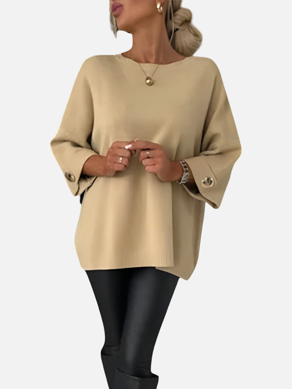 Lässige, lange Damen Tunikabluse, Langarm, mit feinen Knopfdetails, ideal für verschiedene Anlässe.