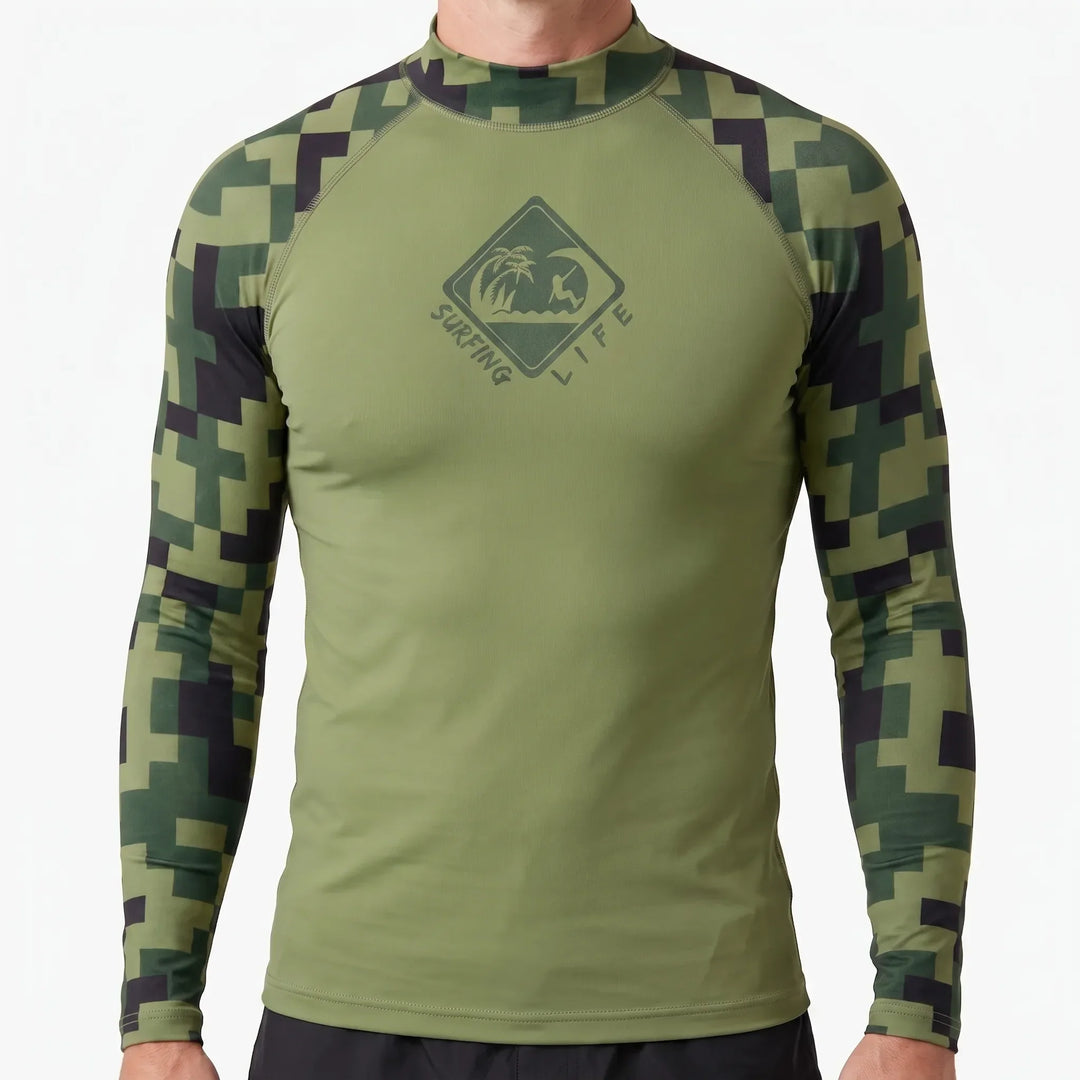 Vielseitiges Herren Langarm-Schwimmshirt, Rashguard für Wassersport, Schwimmen, Surfen und Sonnenschutz.